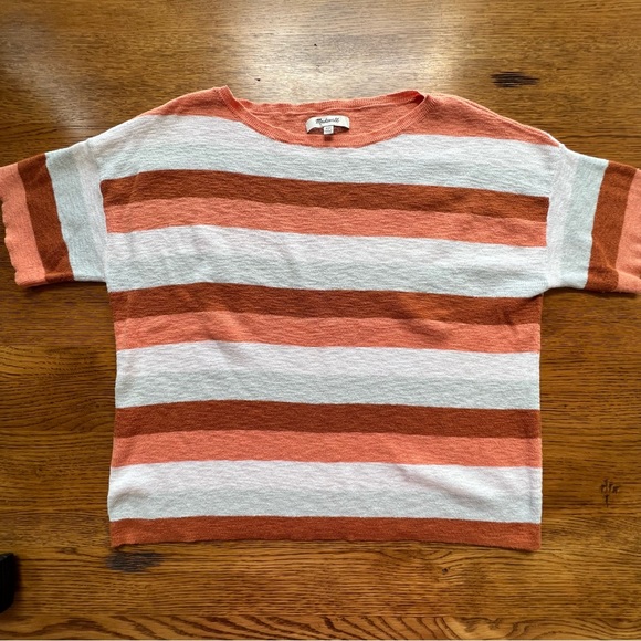 ⭐️ Madewell Striped Rust Orange Gray White Striped Short Sleeve Sweater XXS - Picture 5 of 10